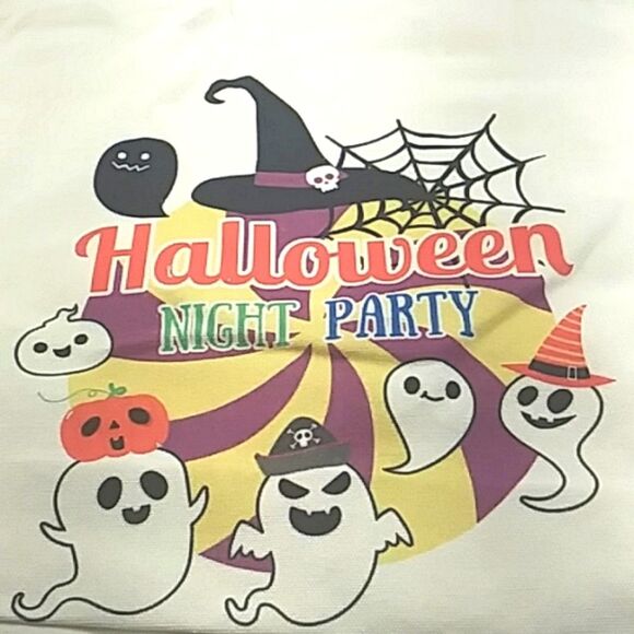Halloween Bag Tote Treat Zipper Canvas Party Ghosts Large Colorful 16X13 NEW - Picture 2 of 6